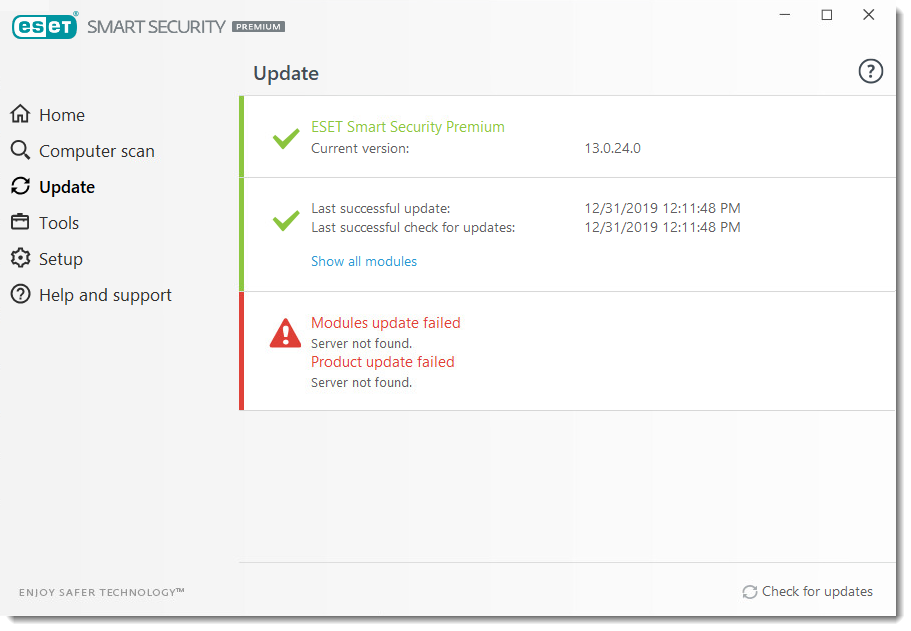 eset endpoint security update failed